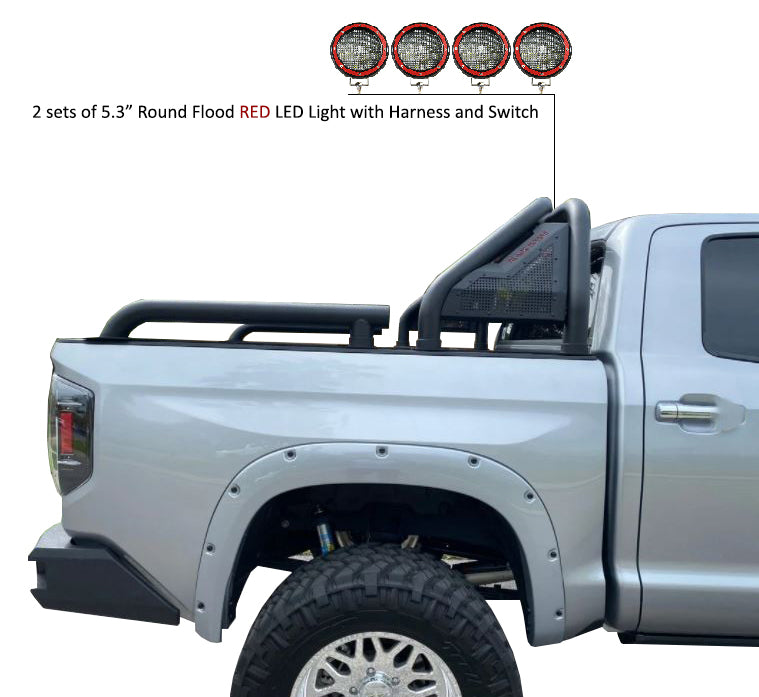 2019-2026 Ford Ranger Gladiator Roll Bar Kit Modular 2 sets of 5.3" Dia. Black LED Flood Lights w/ Harness and Switch | Black Horse Off Road - Image 9