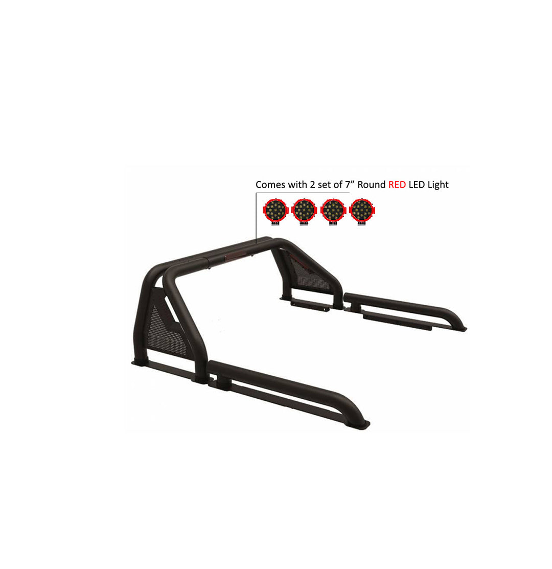 2019-2026 Ford Ranger Gladiator Roll Bar Kit Modular Incl. 2 pairs of 7.0"Dia. LED Lights w/Red Trim Rings w/ Wiring Harness and Switch | Black Horse Off Road - Image 8