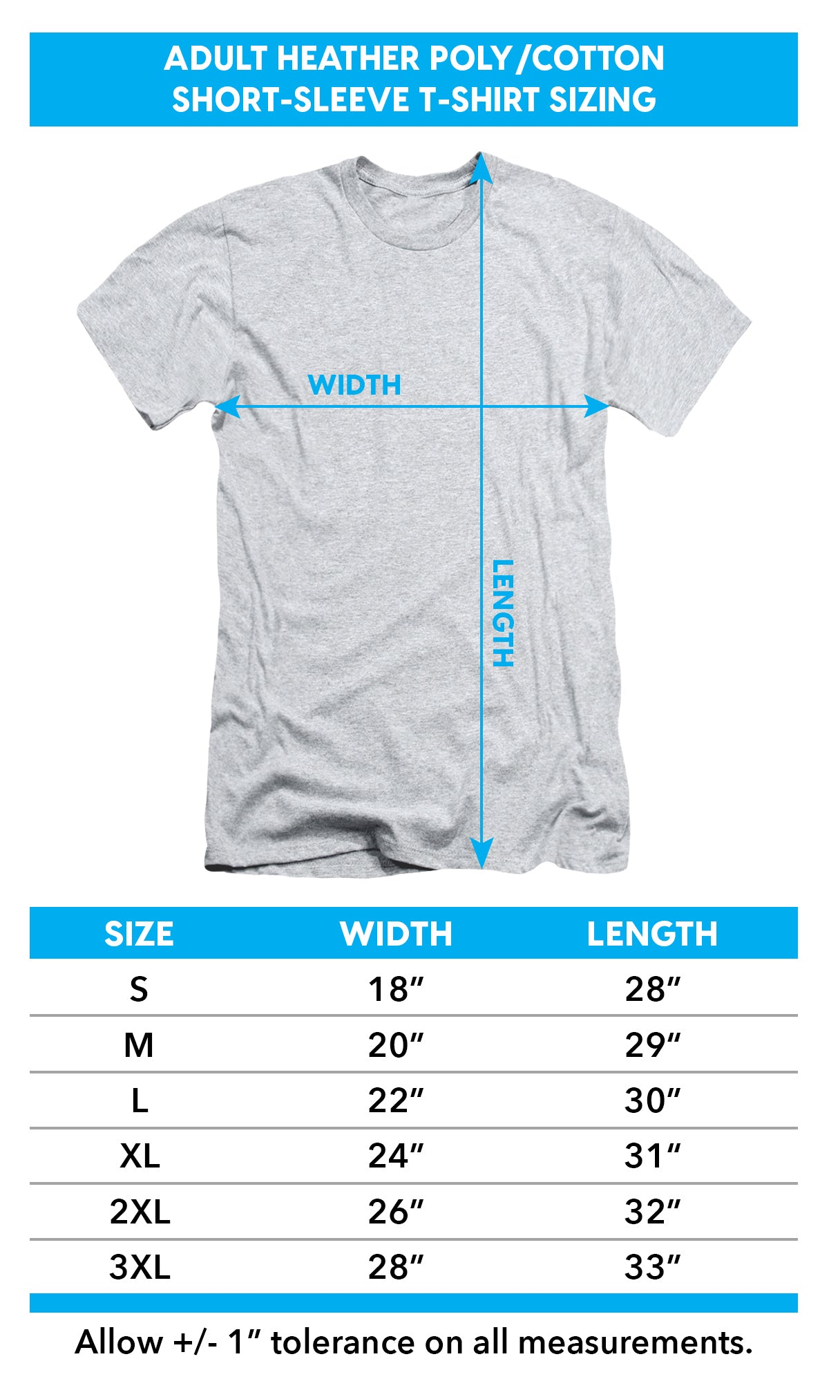 Adult heather t-shirt size chart