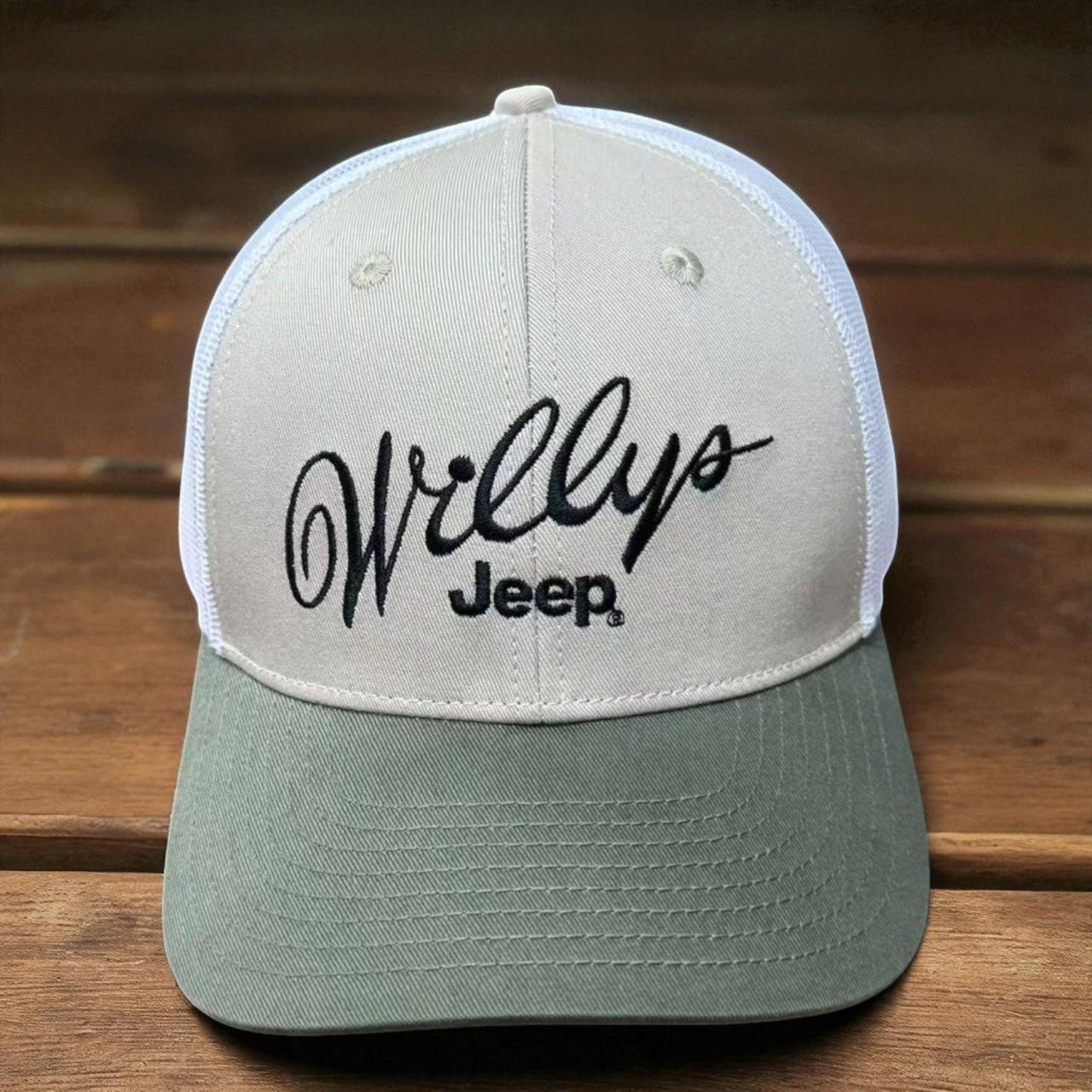 Hat - Jeep Willys Script - Olive/Khaki/White