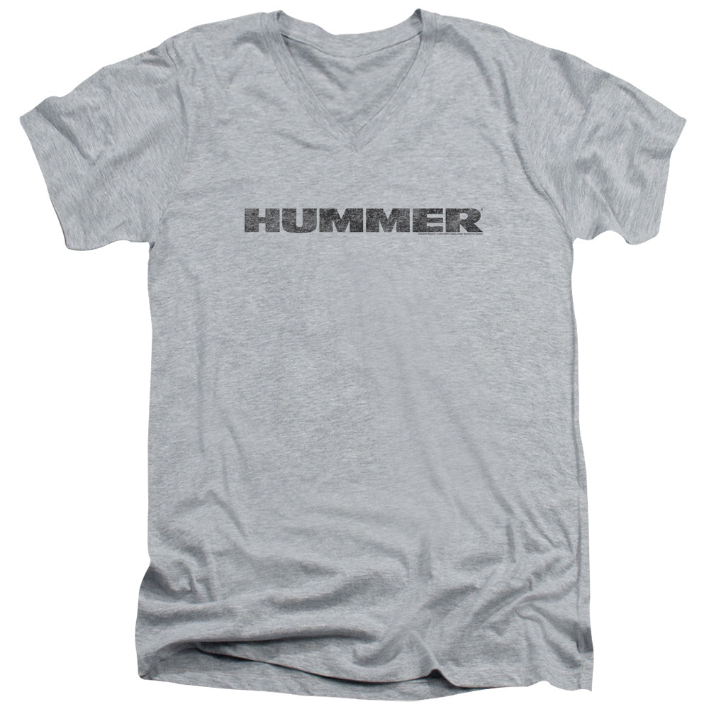 Hummer Distressed Logo Adult Slim Fit V-Neck Cotton Tee Athletic Heather