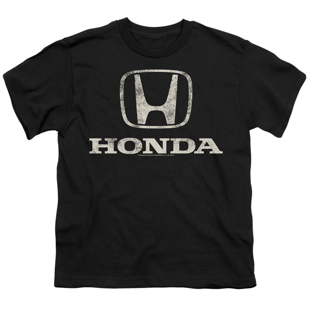 Honda Distressed Stacked Logo-Youth Short Sleeve-Black