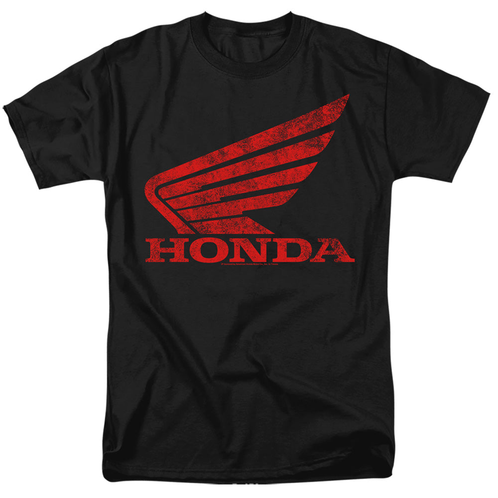 Honda Distressed Powersports Wing-Adult Regular Fit Short Sleeve-Black