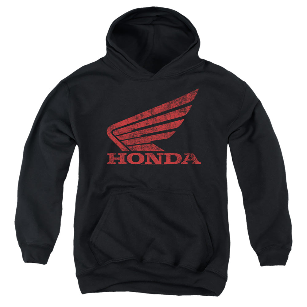 Honda Distressed Powersports Wing-Youth Hooded Sweatshirt-Black
