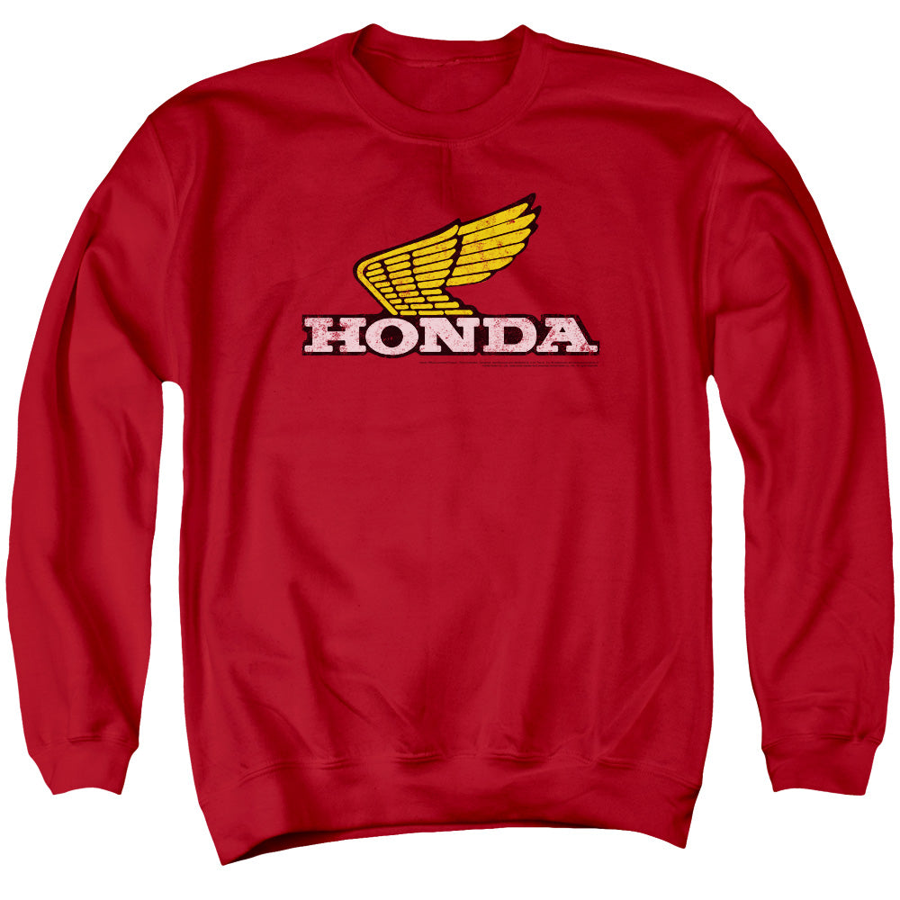 Honda Yellow Wing Logo-Adult Crewneck Sweatshirt-Red