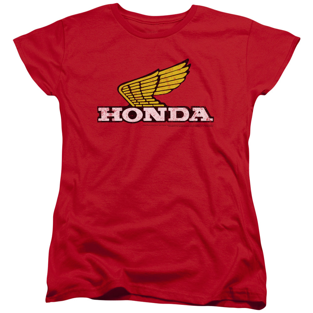 Honda Yellow Wing Logo-Women'S Short Sleeve-Red