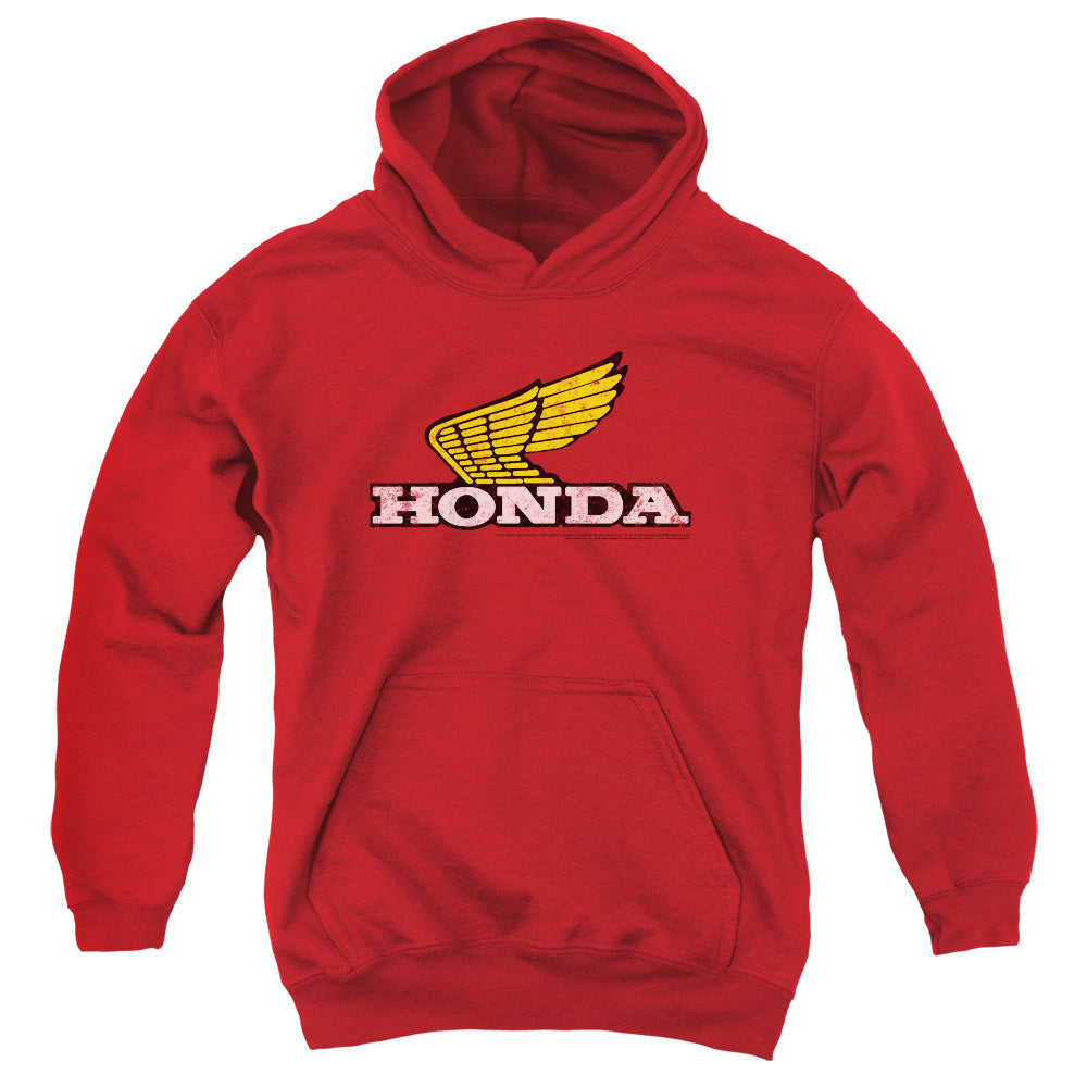 Honda Yellow Wing Logo-Youth Hooded Sweatshirt-Red