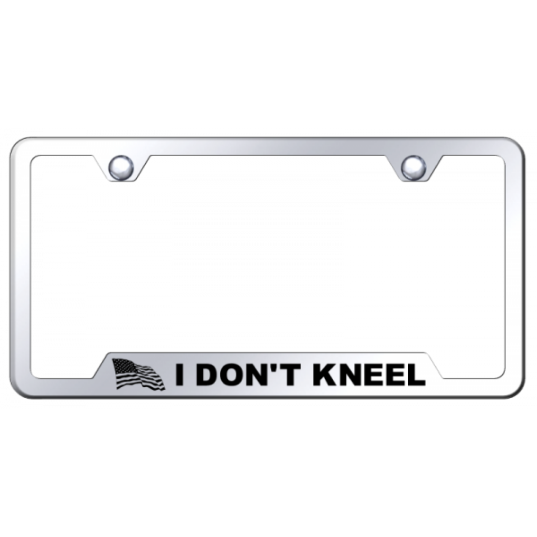 I Don't Kneel Flag License Plate Frame | Laser Etched Mirrored Chrome