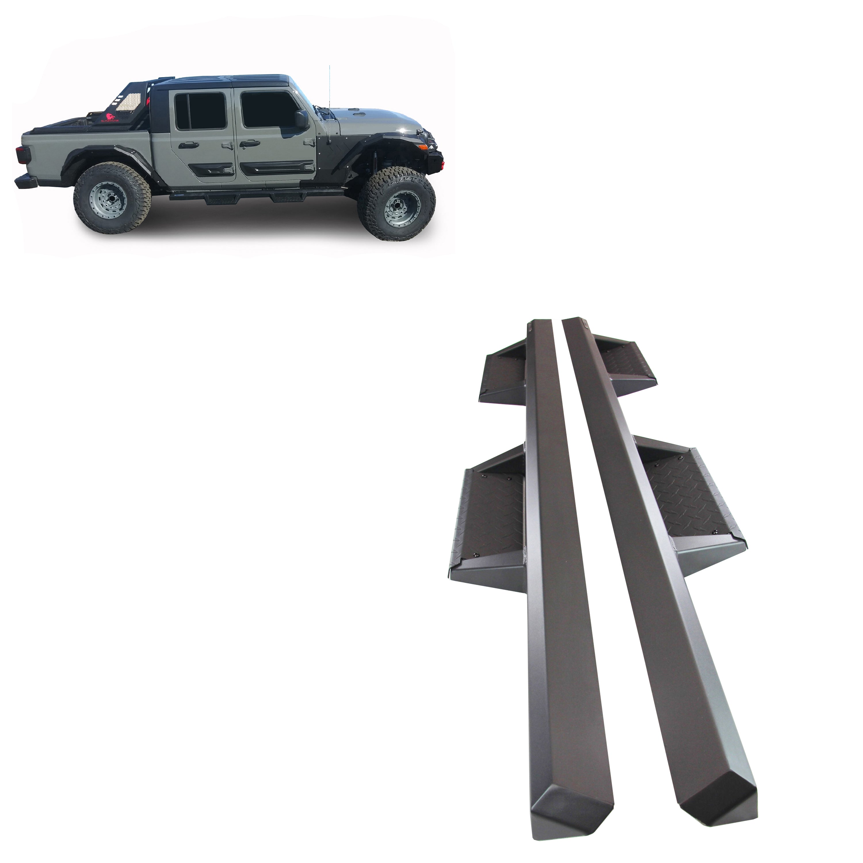 2020-2025 Jeep Gladiator Impact Heavy Duty Drop Side Steps | Black Horse Off Road - Image 1