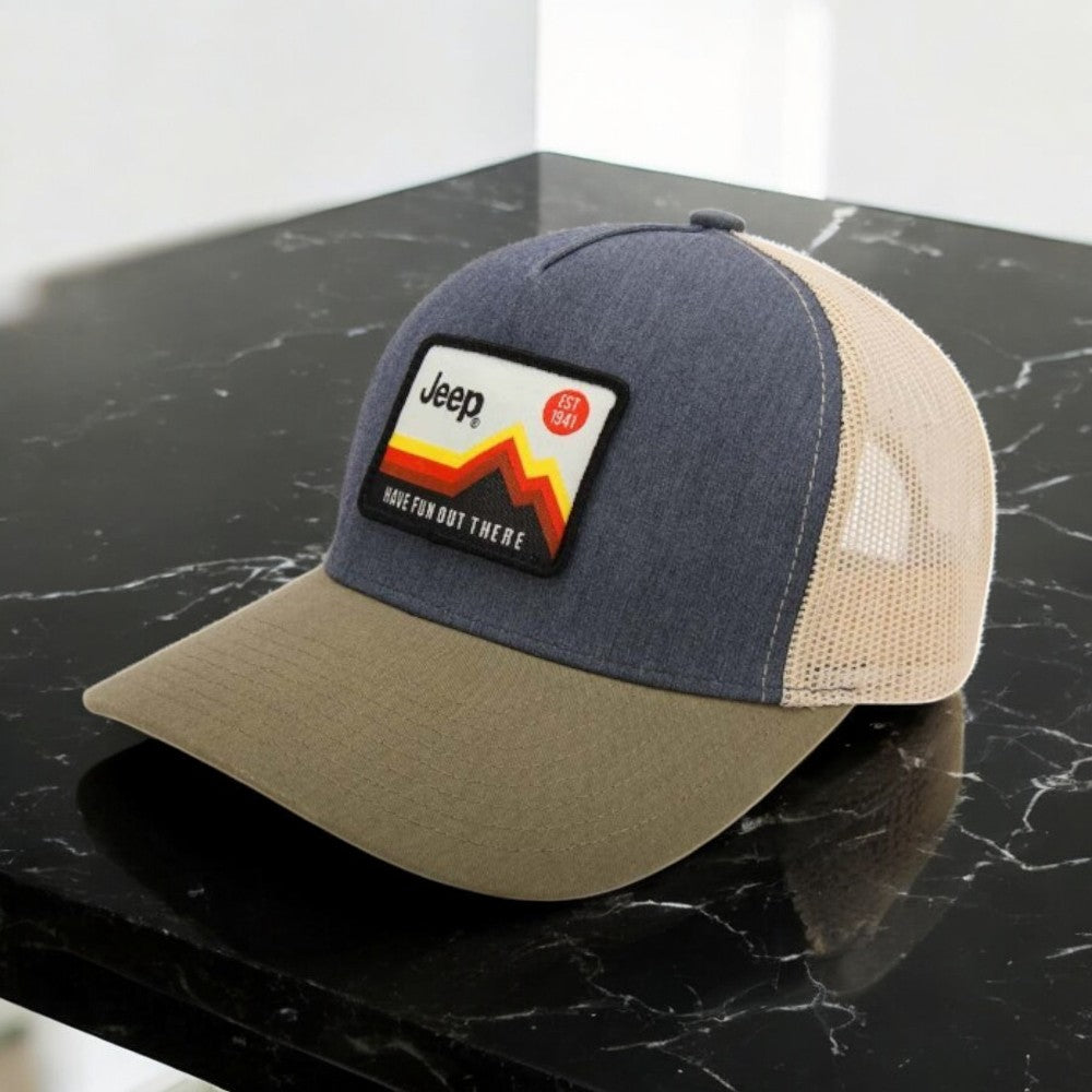 Hat - Jeep Have Fun Out There Trucker Patch Hat - Charcoal/Olive/Khaki