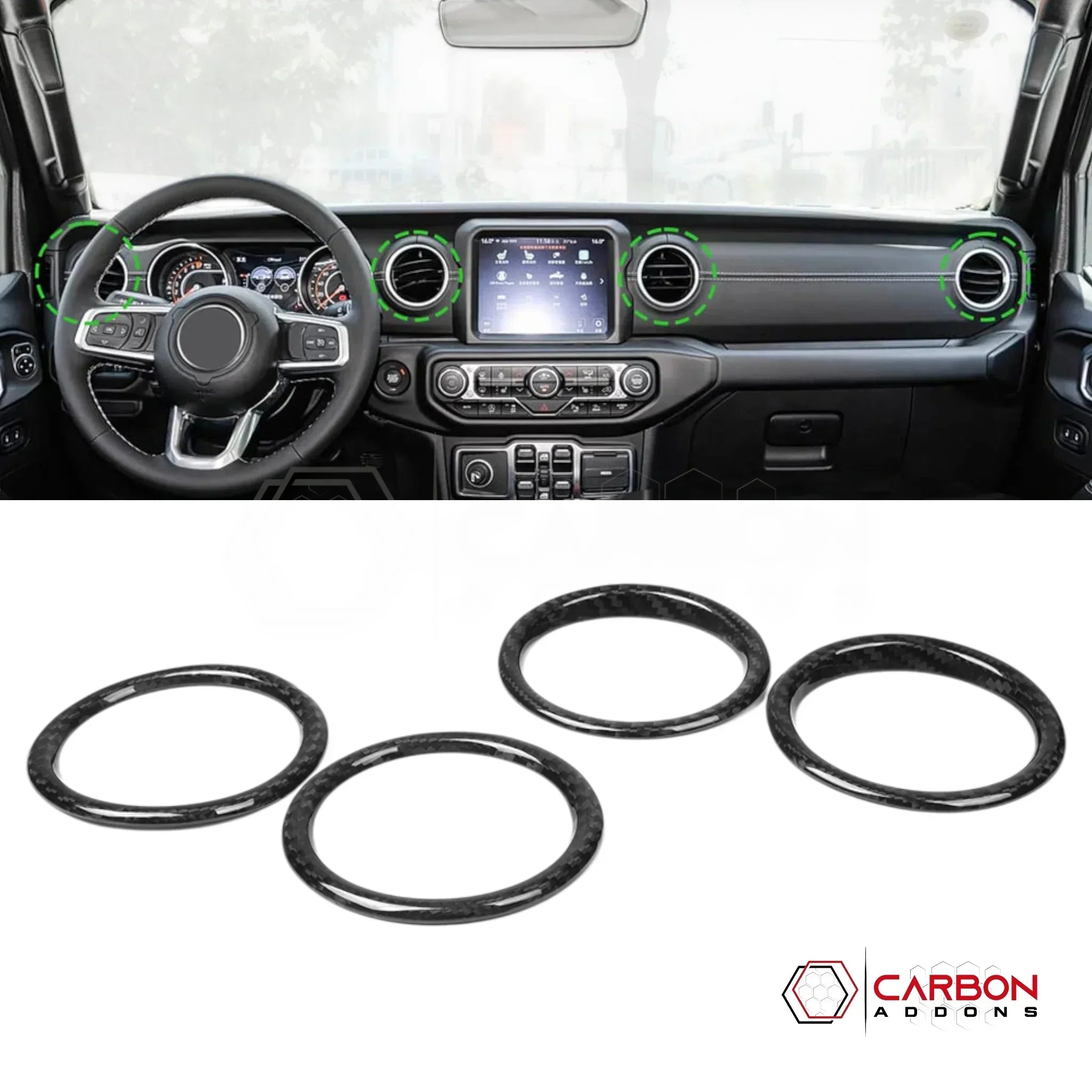 2018+ Jeep Wrangler JL & 2020+ Gladiator JT Real Carbon Fiber Dashboard A/C Vent Trim Covers (4pcs)