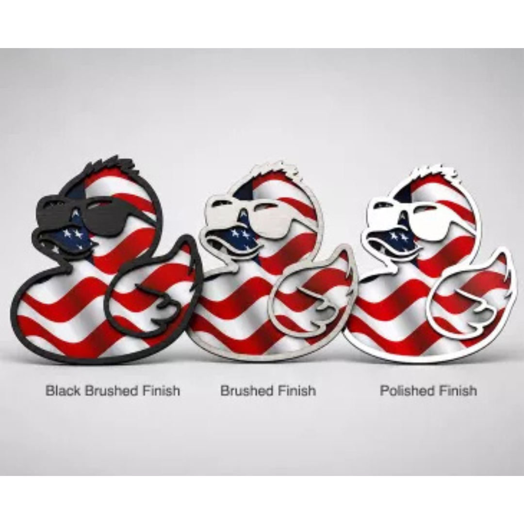 Jeep Cool Duck Emblem with American Flag Background - Stainless Steel, Choose Finish - American Car Craft