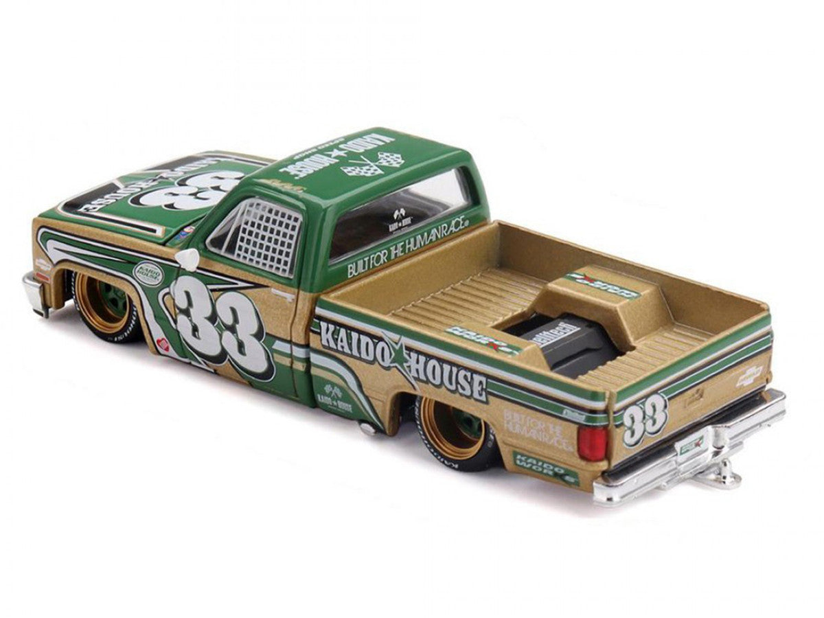 Chevrolet Silverado Pickup Truck #33 "Kaido Intimidator V2" Green and Gold with Graphics (Designed by Jun Imai) "Kaido House" Special 1/64 Diecast Model Car