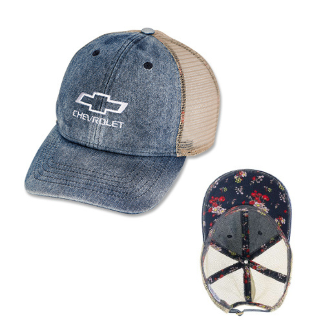 ladies-chevrolet-bowtie-denim-ponytail-hat-cap