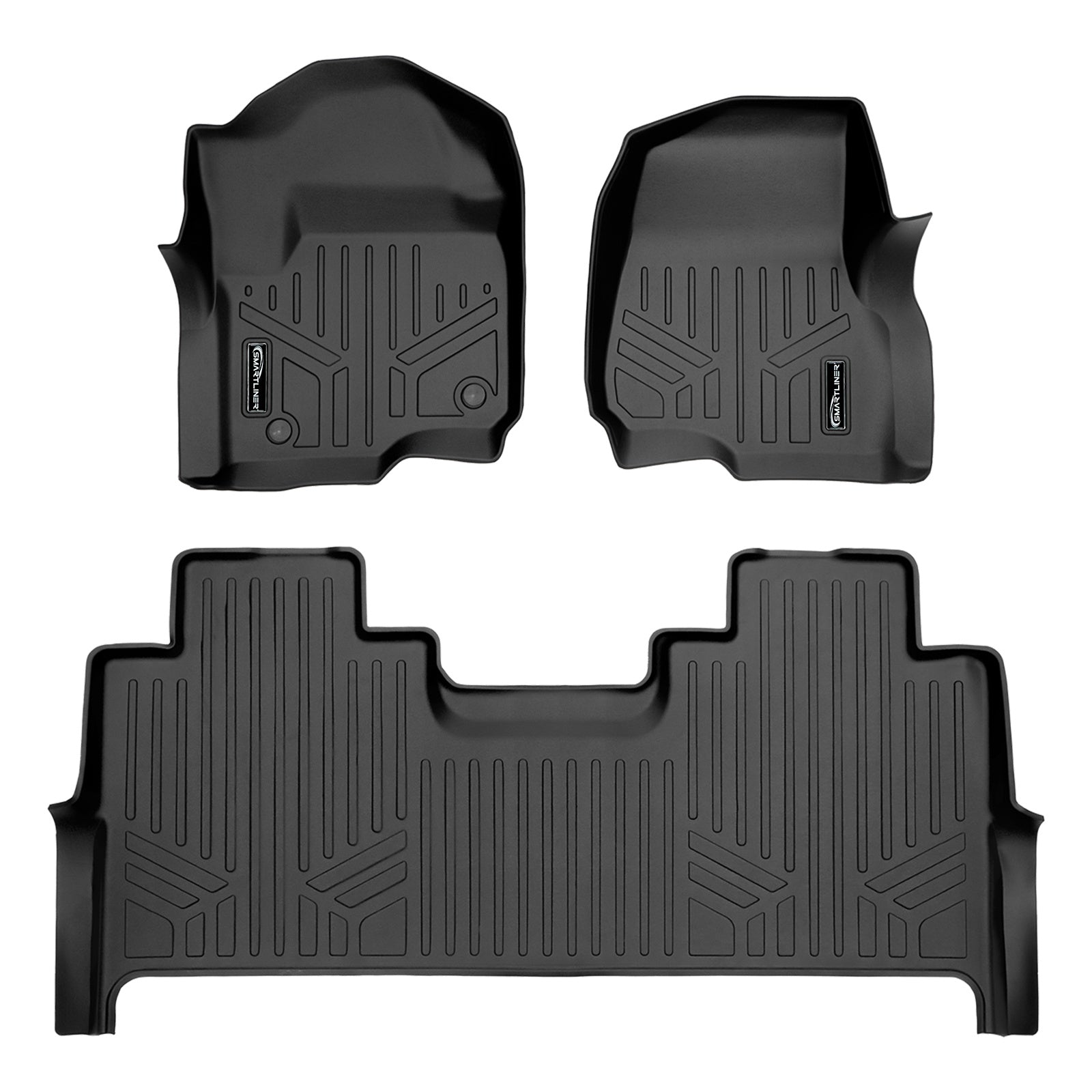 SMARTLINER 2017 - 2025 Ford F-450 Super Crew Custom Fit Floor Liners - 1st & 2nd Rows - No Hump - Carpet Only - W/ Storage