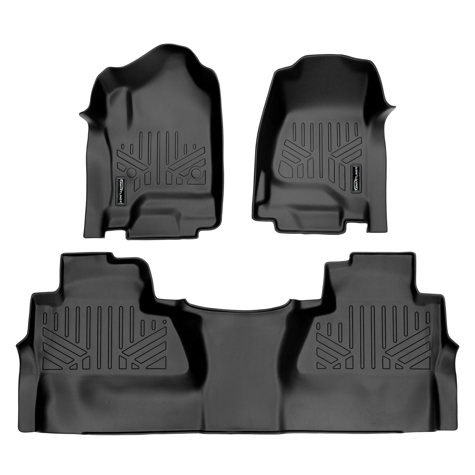 SMARTLINER 2015 - 2019 Chevrolet Silverado 3500 HD Crew Cab Custom Fit Floor Liners - 1st & 2nd Rows - Fits Bench or Bucket - Half 2nd Row - No Hump