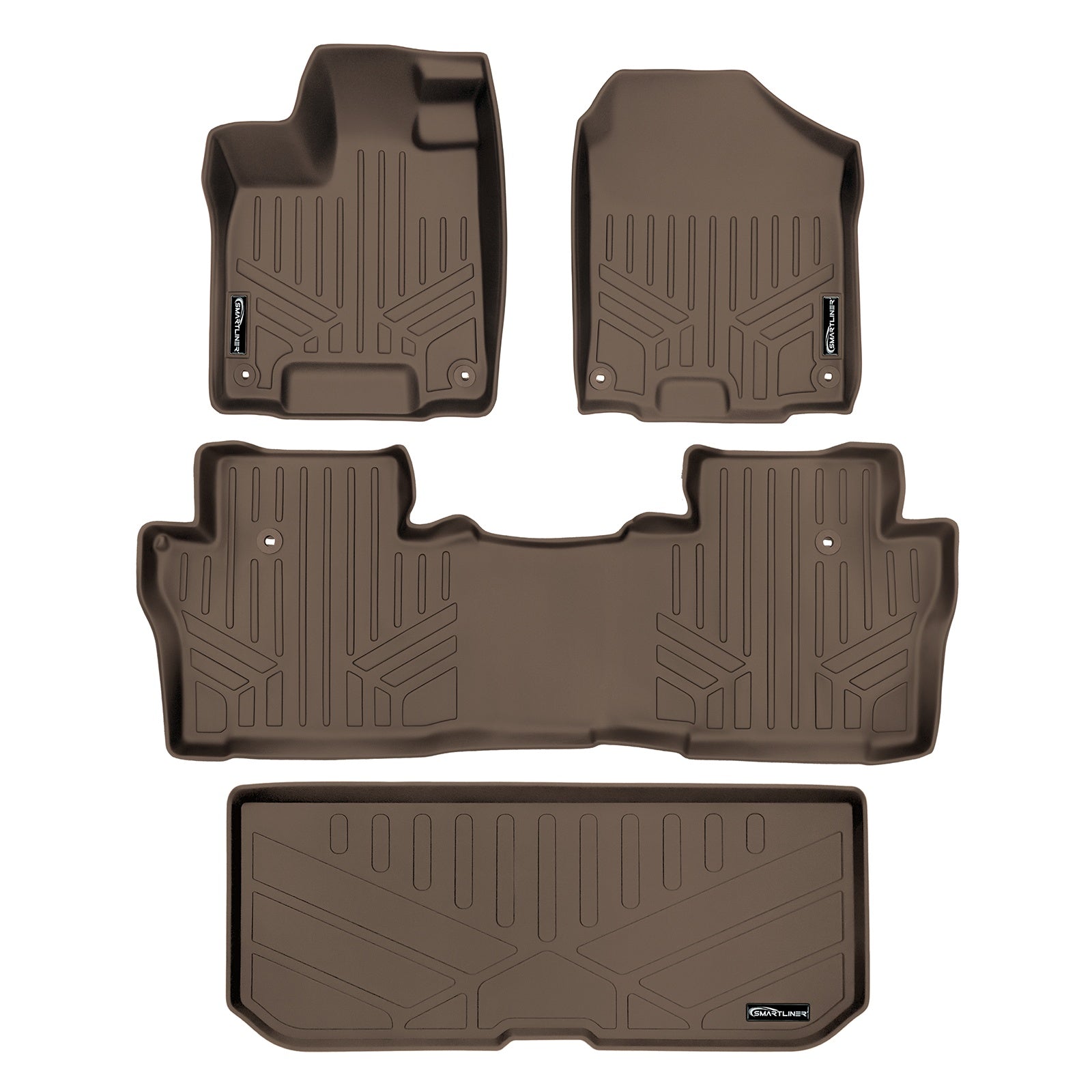 SMARTLINER 2016 - 2022 Honda Pilot 7 Passenger and 8 Passenger Custom Fit Floor Liners - 1st, 2nd & 3rd Rows - Upper Deck