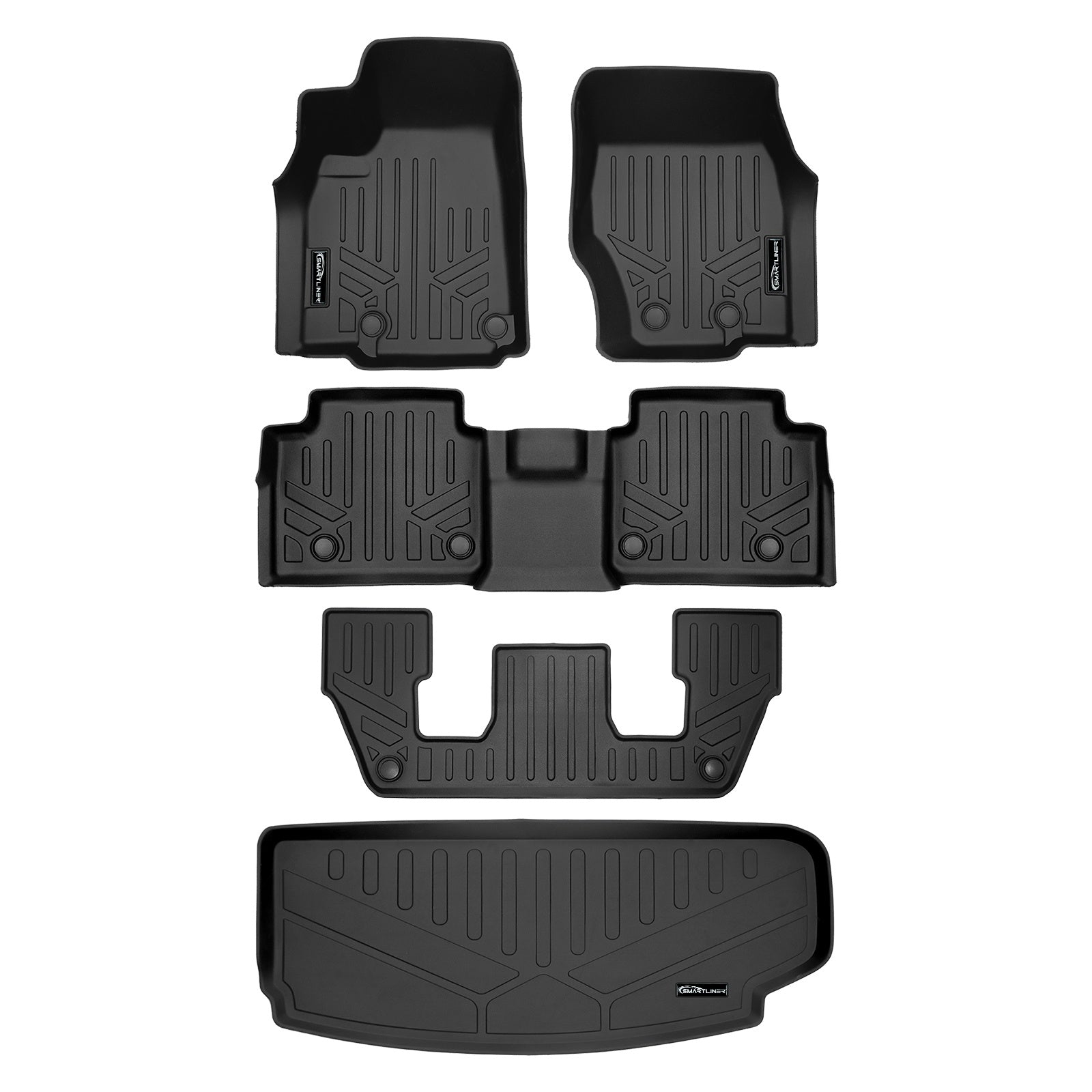 SMARTLINER 2021 - 2025 Jeep Grand Cherokee L 6 Passenger Custom Fit Floor Liners - 1st, 2nd, 3rd & 4th Rows - W/ Console