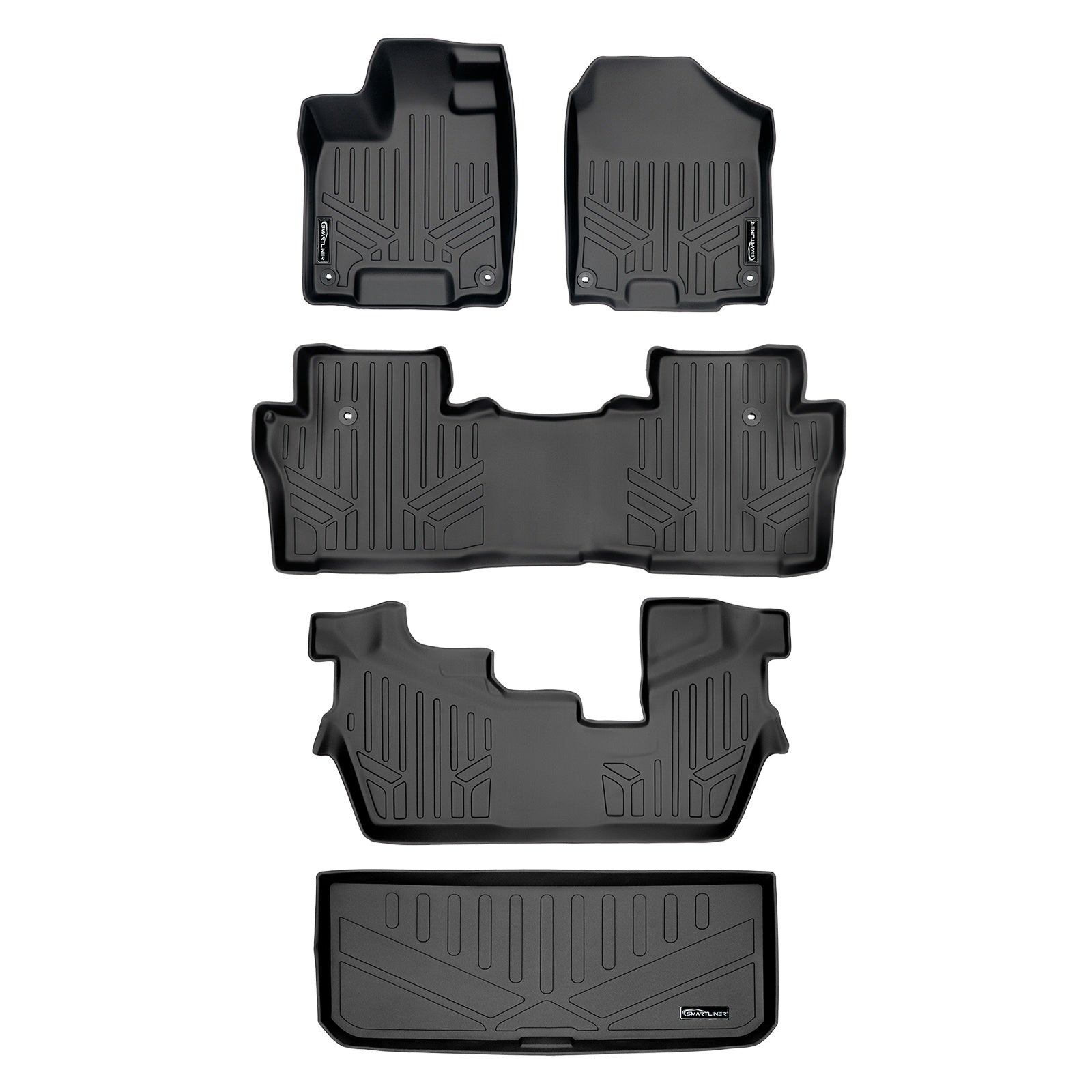 SMARTLINER 2016 - 2022 Honda Pilot 8 Passenger Custom Fit Floor Liners - 1st, 2nd, 3rd & 4th Rows - Lower Deck