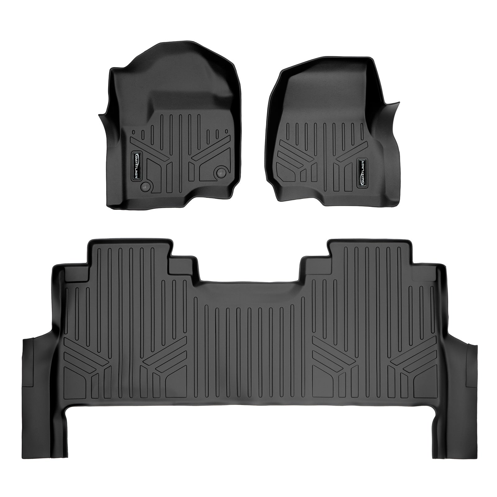 SMARTLINER 2017 - 2025 Ford F-450 Super Crew Custom Fit Floor Liners - 1st & 2nd Rows - No Hump - Carpet Only - W/ Storage