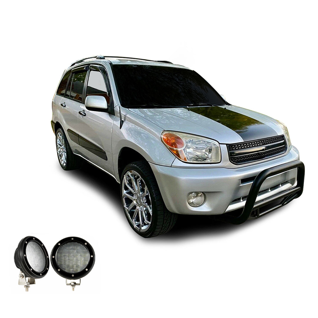 2001-2005 Toyota Rav4 Max Bull Bar Kit Pair of 5.3" Dia. LED Flood Lights w/ Black Trim Rings Wiring Harness and Switch | Black Horse Off Road - Image 2