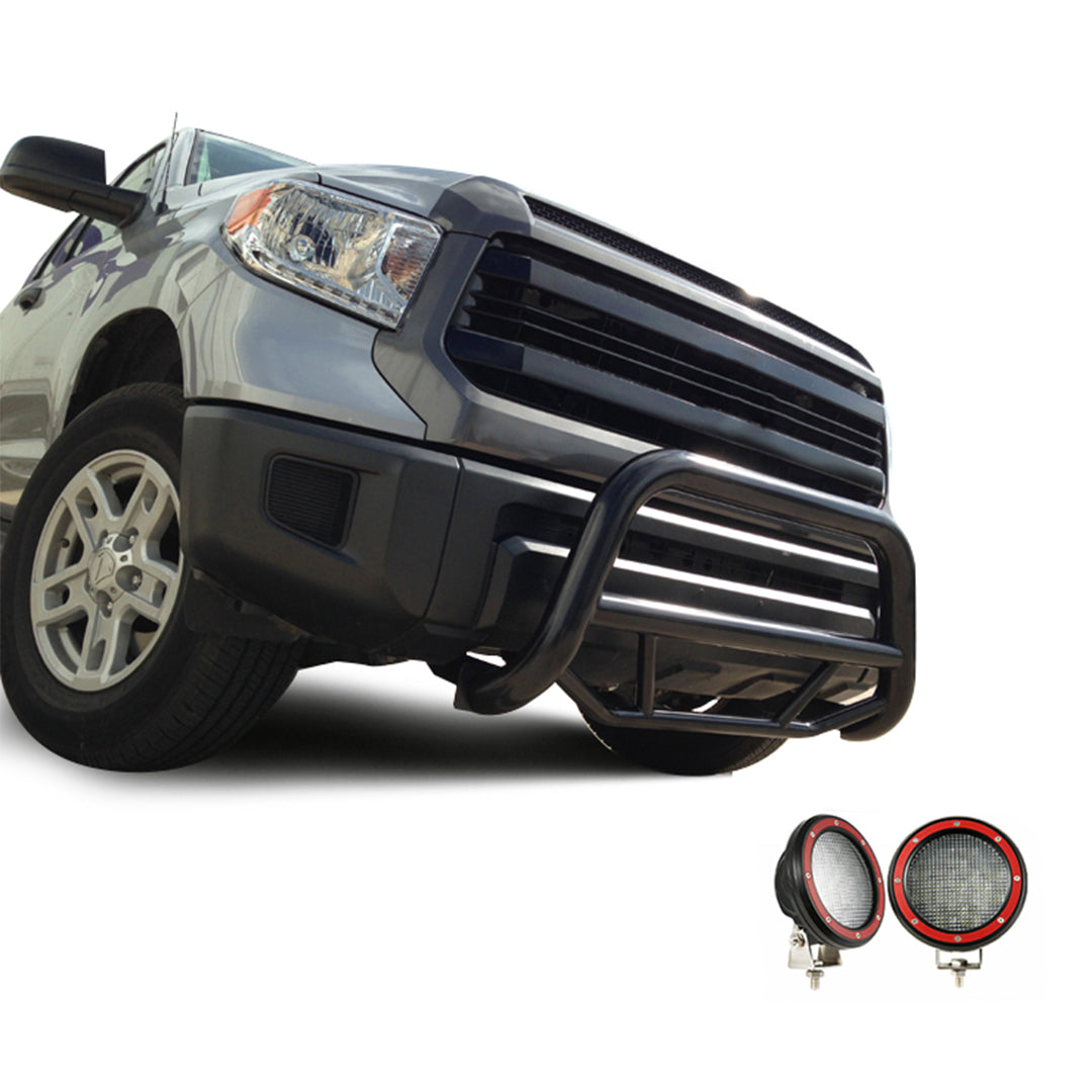 2007-2022 Toyota Sequoia Max Bull Bar Kit Pair of 5.3" Dia. LED Flood Lights w/ Red Trim Rings Wiring Harness and Switch | Black Horse Off Road - Image 1