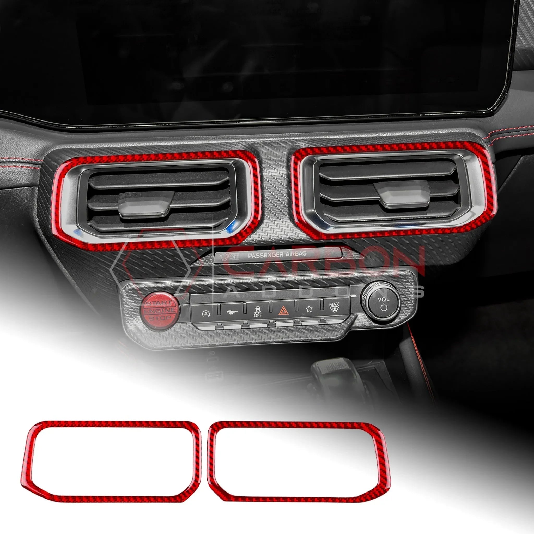 Real Carbon Fiber Center A/C Vent Frame Overlay for 2024+ Ford Mustang