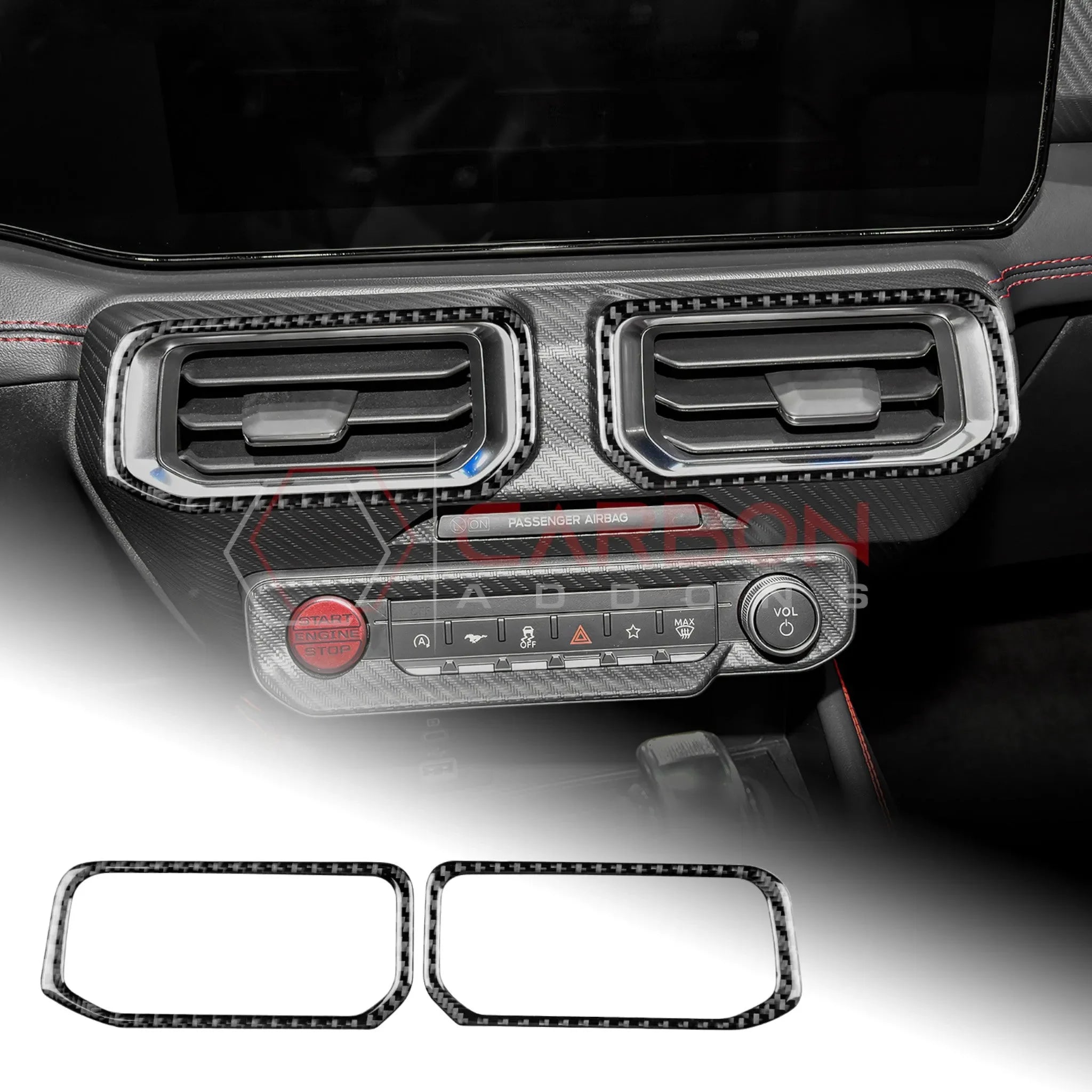Real Carbon Fiber Center A/C Vent Frame Overlay for 2024+ Ford Mustang