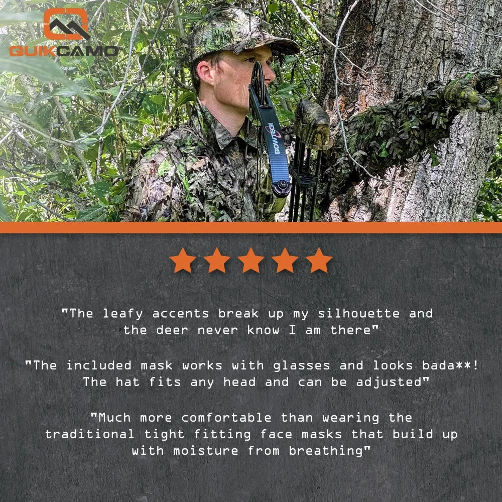 2-in-1 FRONT Leafy Face Mask and Camo Hat (Adj, OSFM)