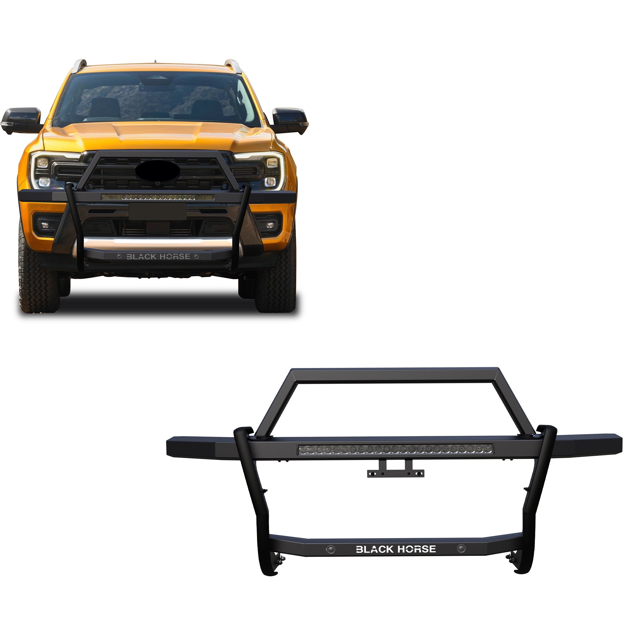 2019-2023 Ford Ranger Rambler Grille Guard Kit Modular Includes 30" LED Bar Single Row | Black Horse Off Road - Image 1
