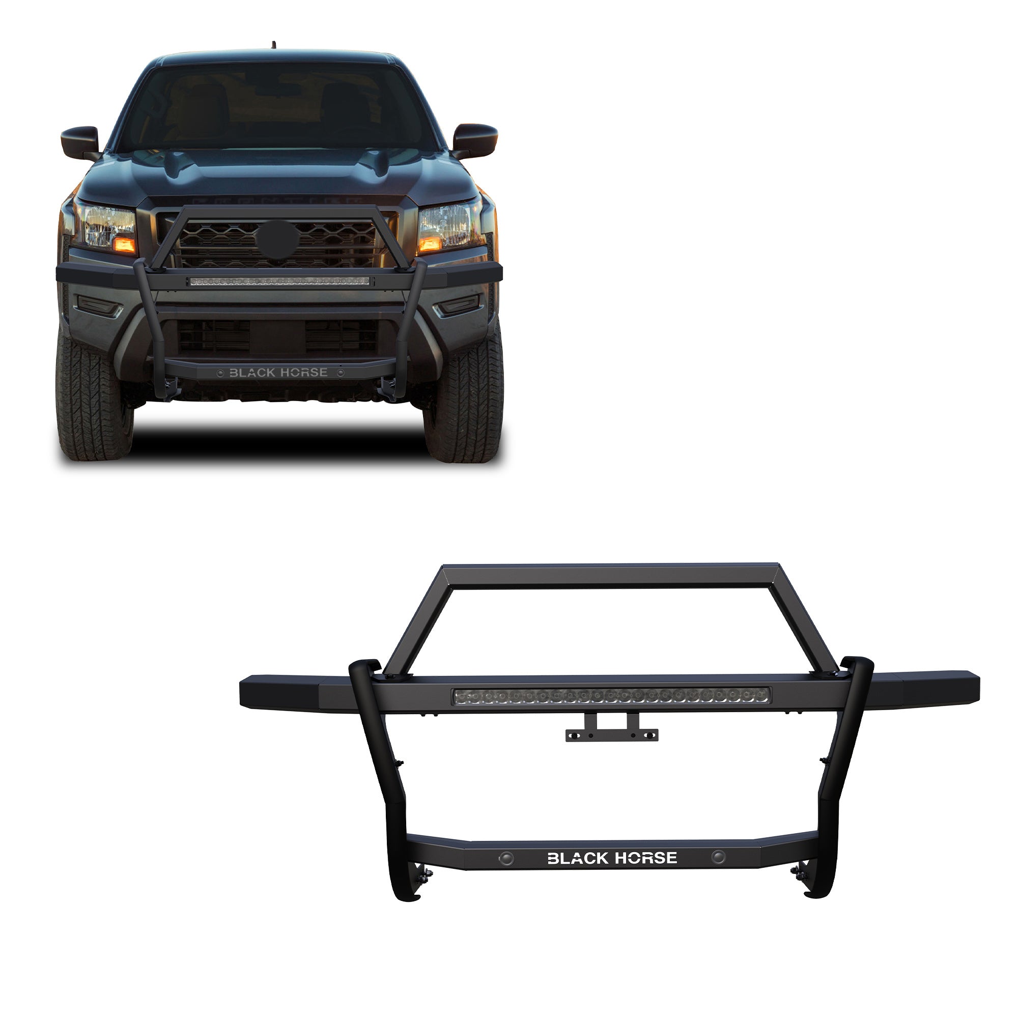 2022-2025 Nissan Frontier Rambler Grille Guard Kit Modular Includes 30" LED Bar Single Row | Black Horse Off Road - Image 1