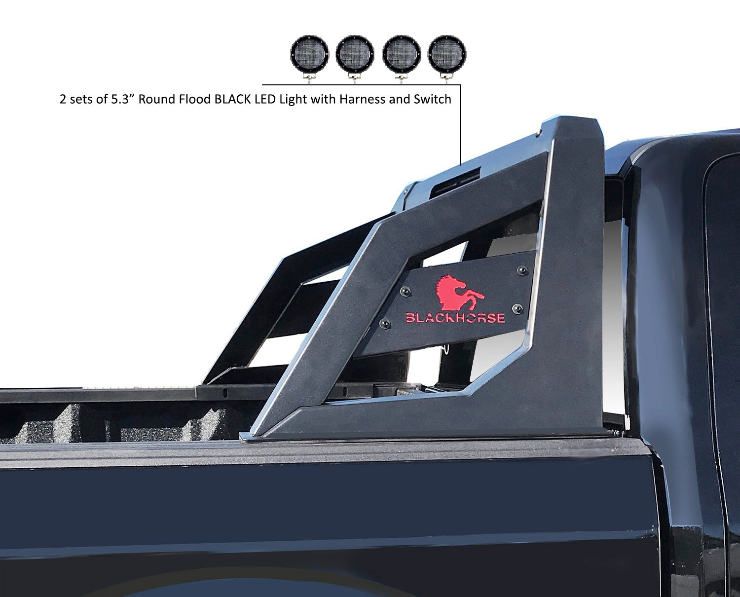 Armour Roll Bar Kit 2 sets of 5.3" Dia. Black LED Flood Lights w/ Harness and Switch | Black Horse Off Road - Image 10