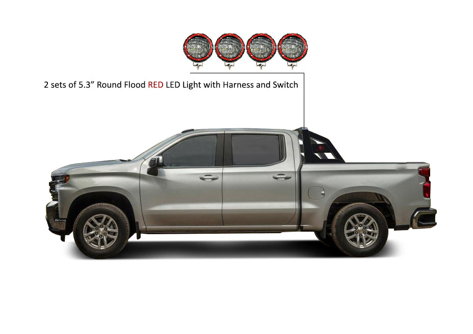 Armour Roll Bar Kit 2 sets of 5.3" Dia. Black LED Flood Lights w/ Harness and Switch | Black Horse Off Road - Image 4