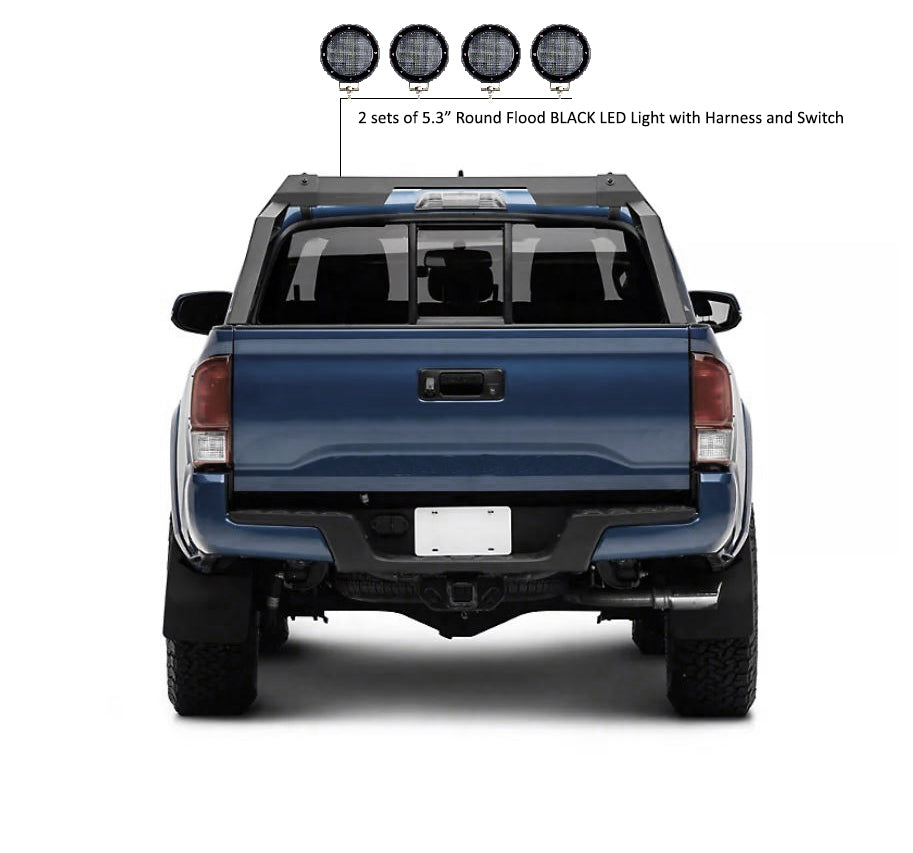 2015-2026 Canyon Armour Roll Bar Kit 2 sets of 5.3" Dia. Black LED Flood Lights w/ Harness and Switch | Black Horse Off Road - Image 1