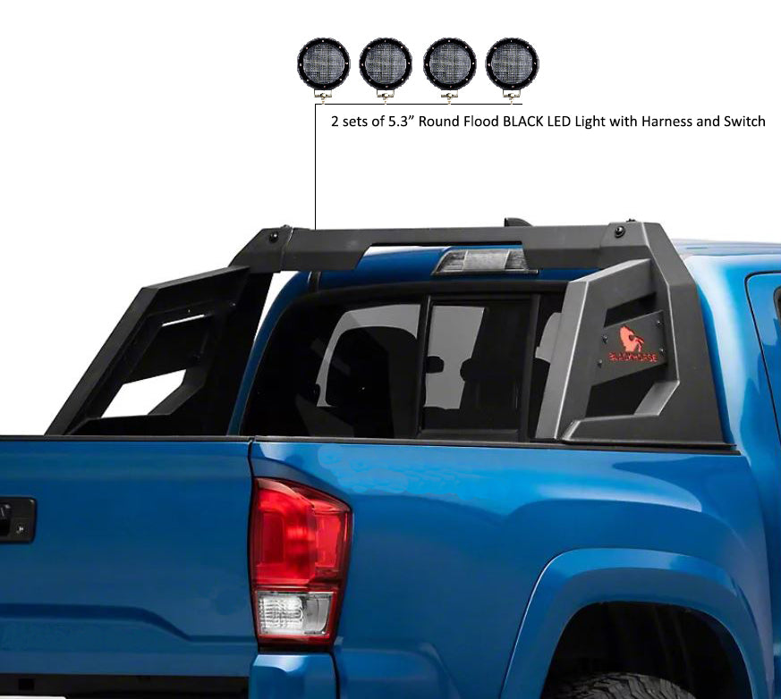 2015-2026 Canyon Armour Roll Bar Kit 2 sets of 5.3" Dia. Black LED Flood Lights w/ Harness and Switch | Black Horse Off Road - Image 4