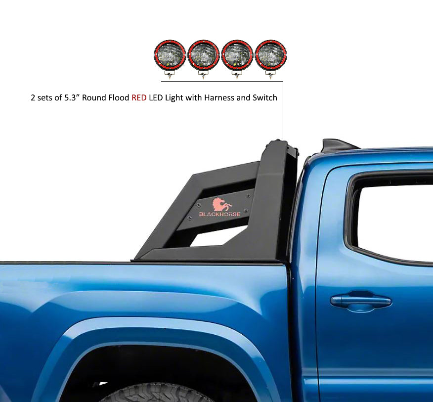 2015-2026 Canyon Armour Roll Bar Kit 2 sets of 5.3" Dia. Black LED Flood Lights w/ Harness and Switch | Black Horse Off Road - Image 2
