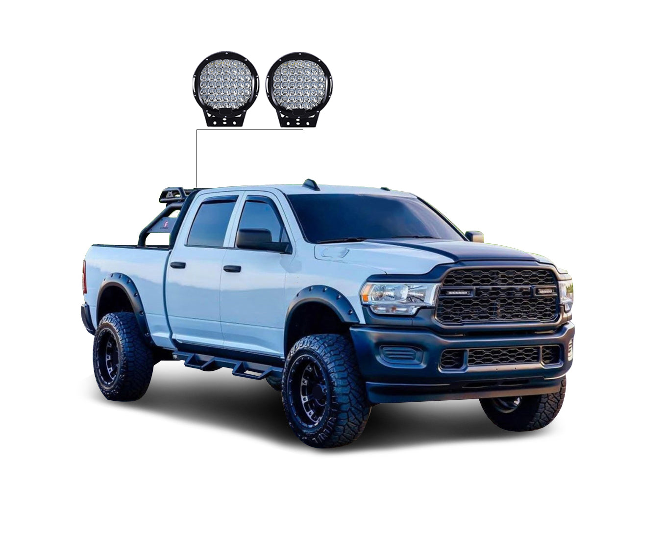 Atlas Roll Bar Kit W/ Set of 9" Black Round LED Light | Black Horse Off Road - Image 3