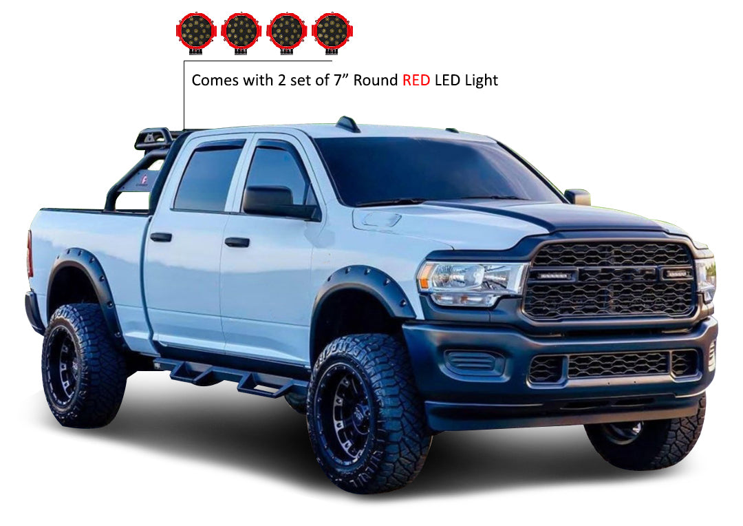 Atlas Roll Bar Kit Incl. 2 pairs of 7.0"Dia. LED Lights w/Red Trim Rings w/ Wiring Harness and Switch | Black Horse Off Road - Image 4