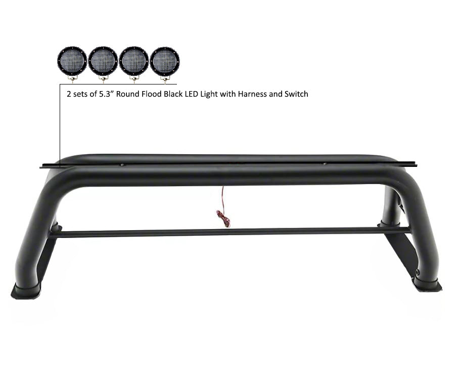 Classic Roll Bar Kit 2 sets of 5.3" Dia. Black LED Flood Lights w/ Harness and Switch | Black Horse Off Road - Image 3
