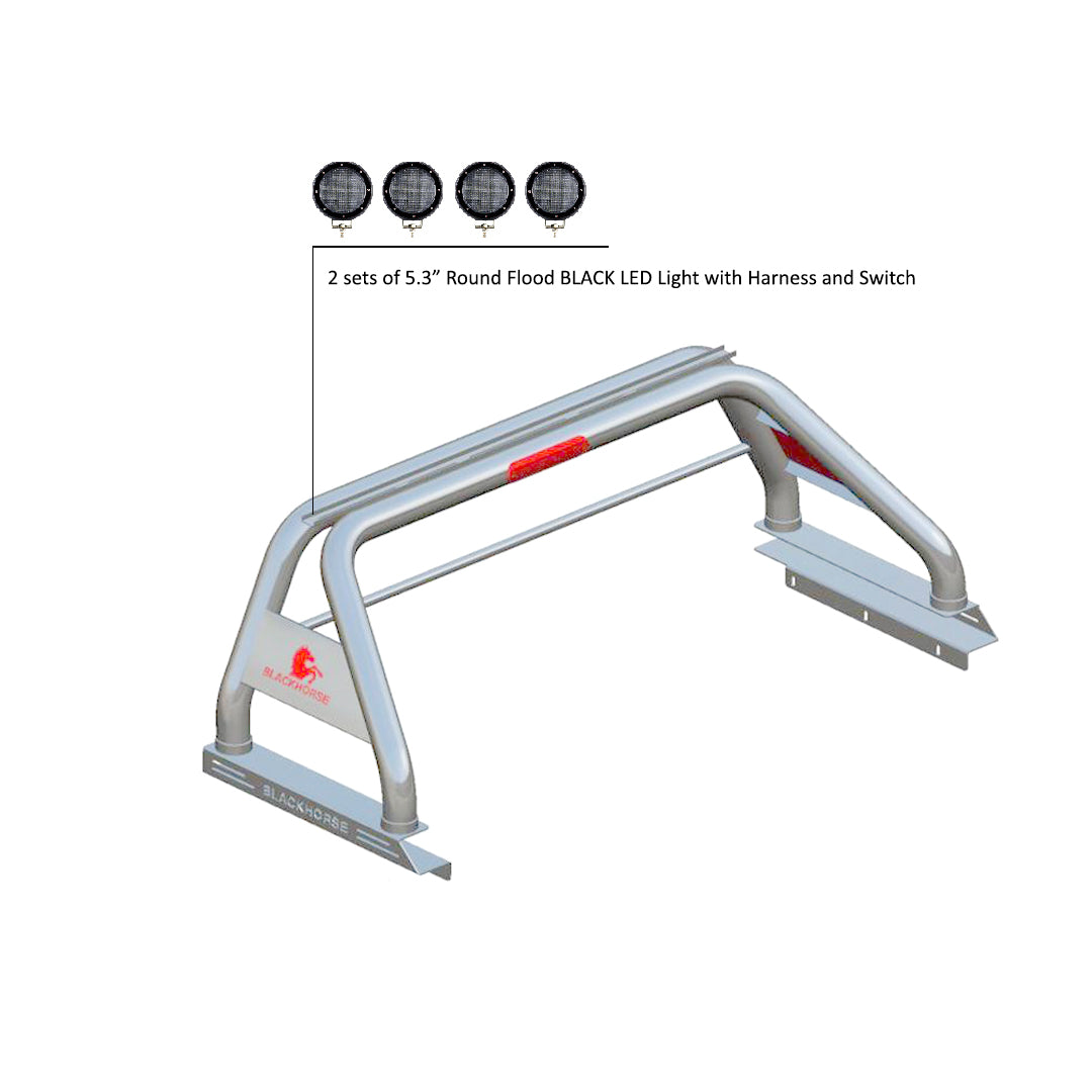 2019-2026 Dodge Ram 1500 Classic Roll Bar Kit 2 sets of 5.3" Dia. Black LED Flood Lights w/ Harness and Switch | Black Horse Off Road - Image 1