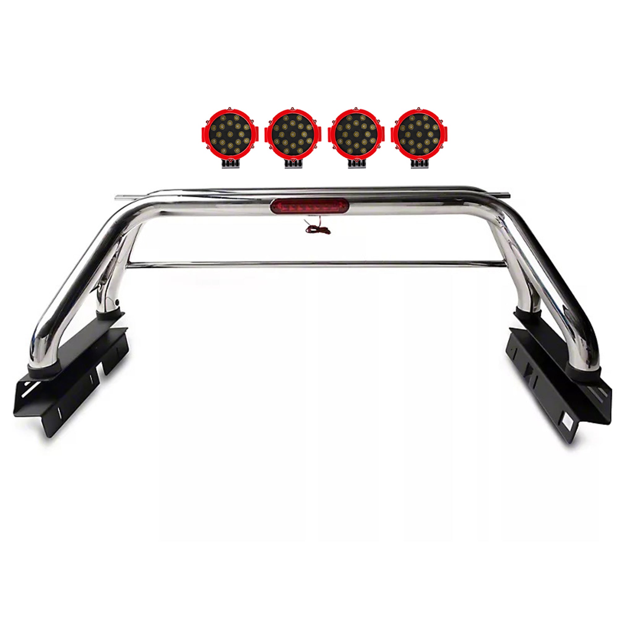 2019-2026 Dodge Ram 1500 Classic Roll Bar Kit Incl. 2 pairs of 7.0"Dia. LED Lights w/Red Trim Rings w/ Wiring Harness and Switch | Black Horse Off Road - Image 6