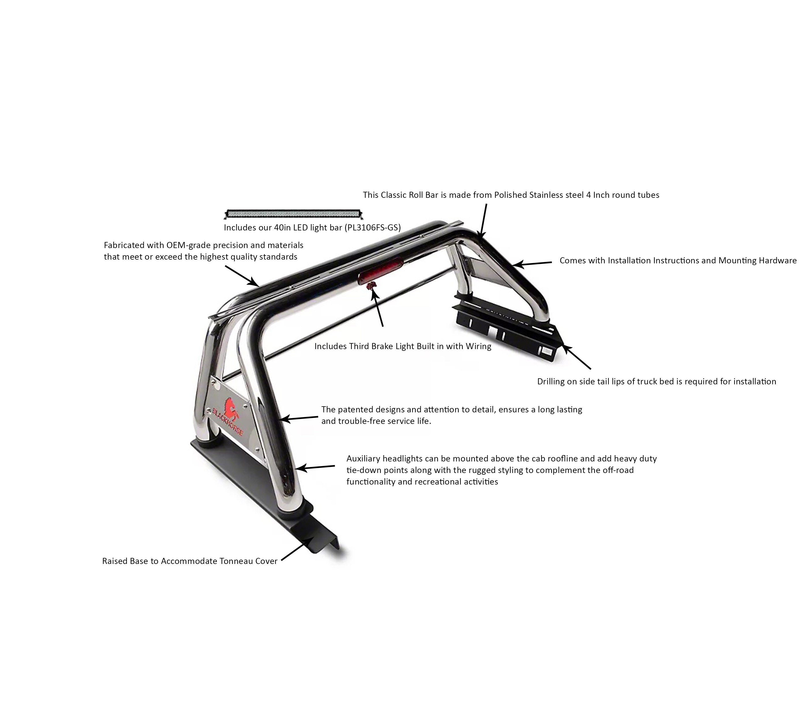 2015-2026 Canyon Classic Roll Bar Kit Includes 1 40in LED Light Bar | Black Horse Off Road - Image 2