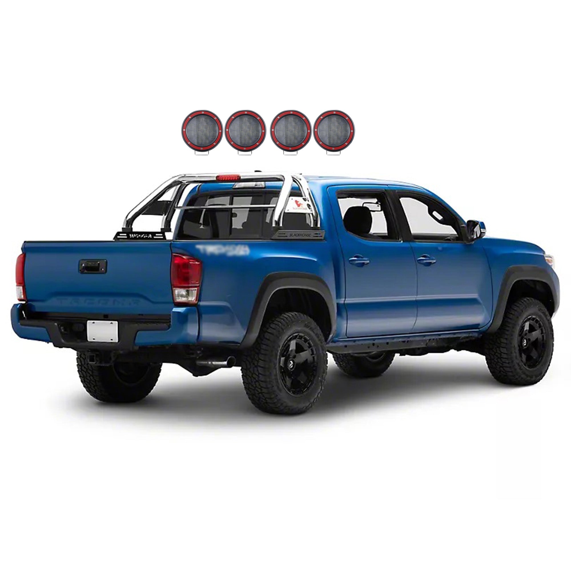 2015-2026 Canyon Classic Roll Bar Kit 2 sets of 5.3" Dia. Black LED Flood Lights w/ Harness and Switch | Black Horse Off Road - Image 1