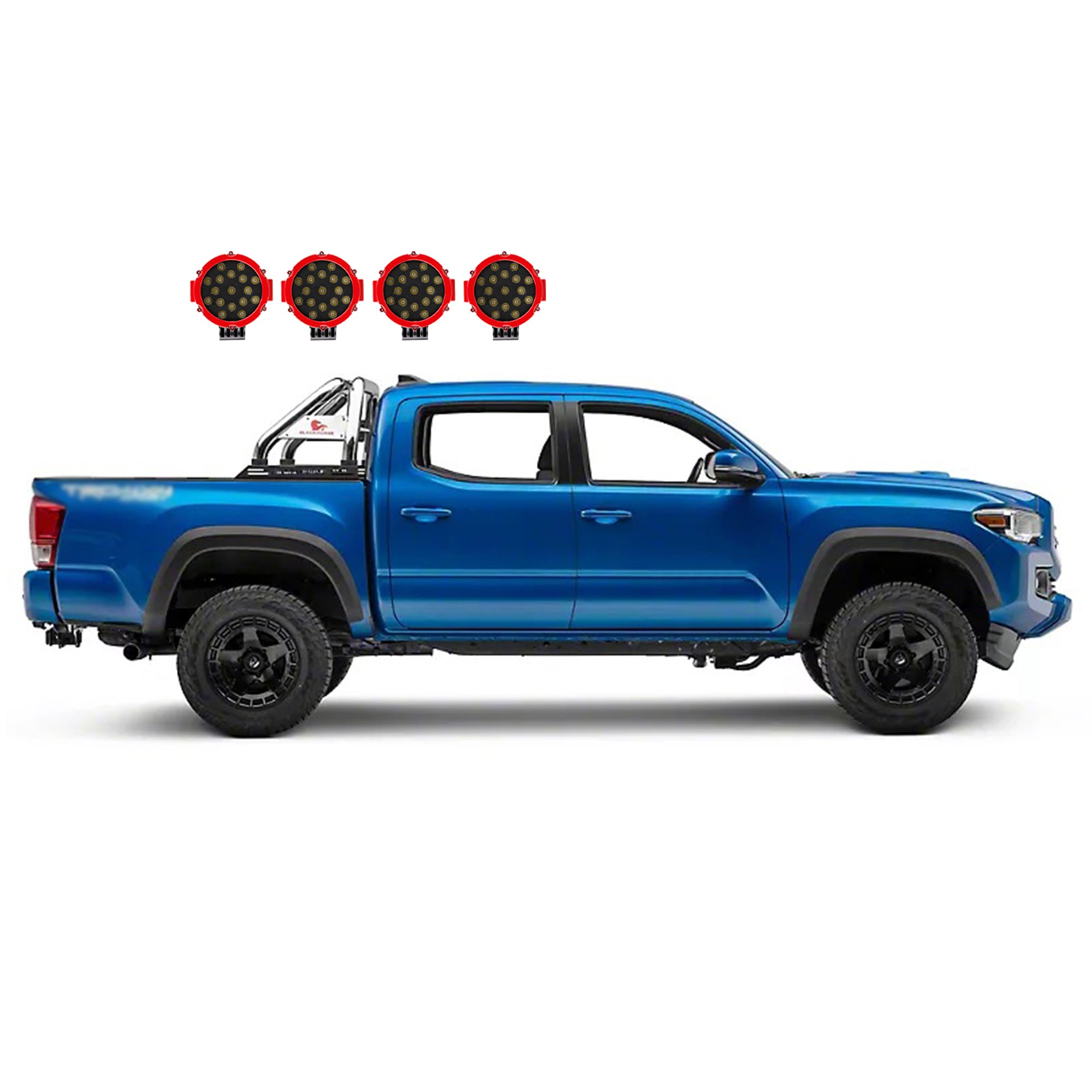 2015-2026 Canyon Classic Roll Bar Kit Incl. 2 pairs of 7.0"Dia. LED Lights w/Red Trim Rings w/ Wiring Harness and Switch | Black Horse Off Road - Image 1