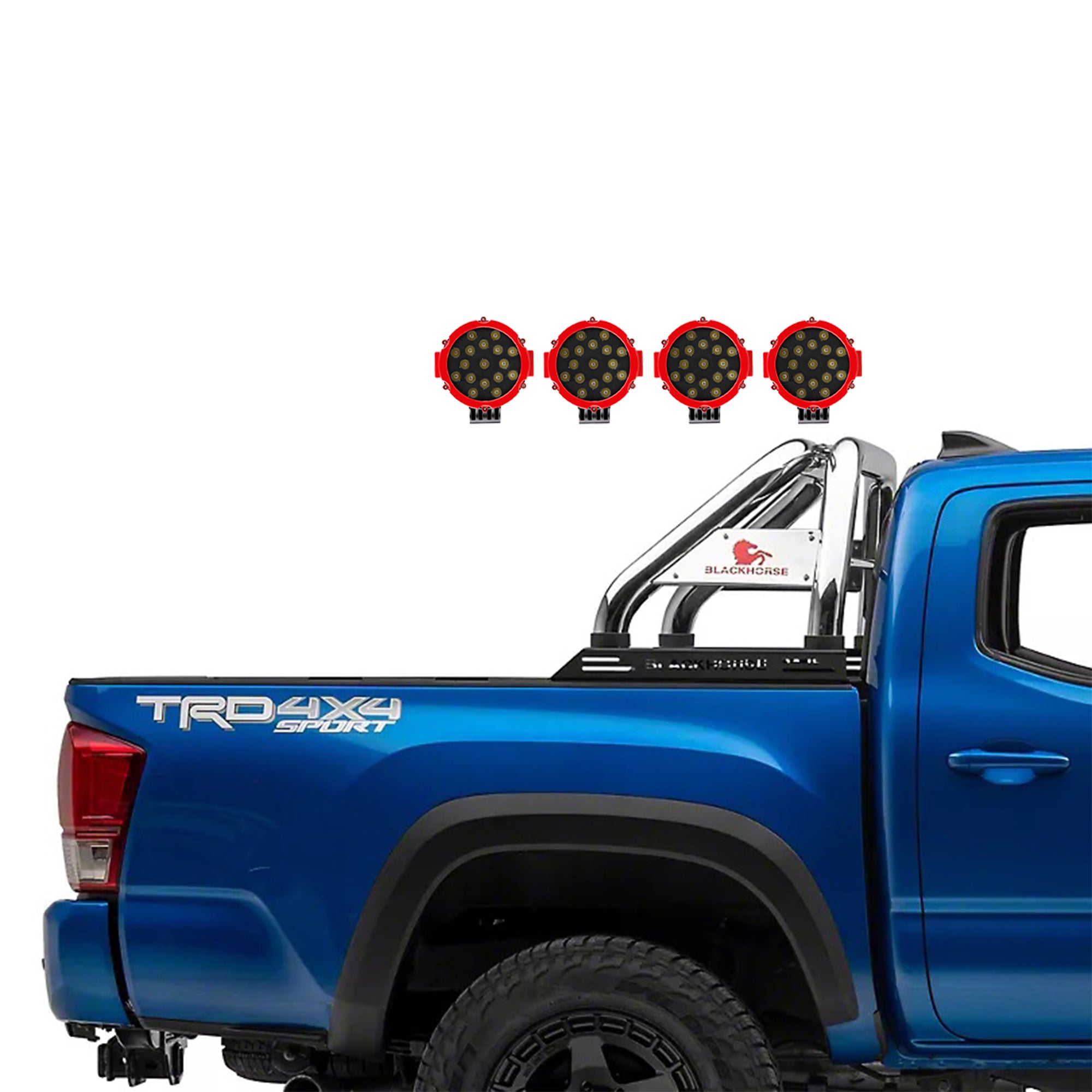 2005-2021 Nissan Frontier Classic Roll Bar Kit Incl. 2 pairs of 7.0"Dia. LED Lights w/Red Trim Rings w/ Wiring Harness and Switch | Black Horse Off Road - Image 8