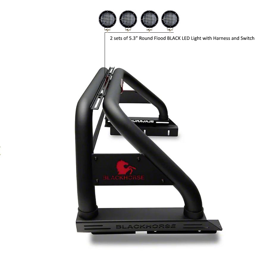 2019-2026 Ford Ranger Classic Roll Bar Kit 2 sets of 5.3" Dia. Black LED Flood Lights w/ Harness and Switch | Black Horse Off Road - Image 5
