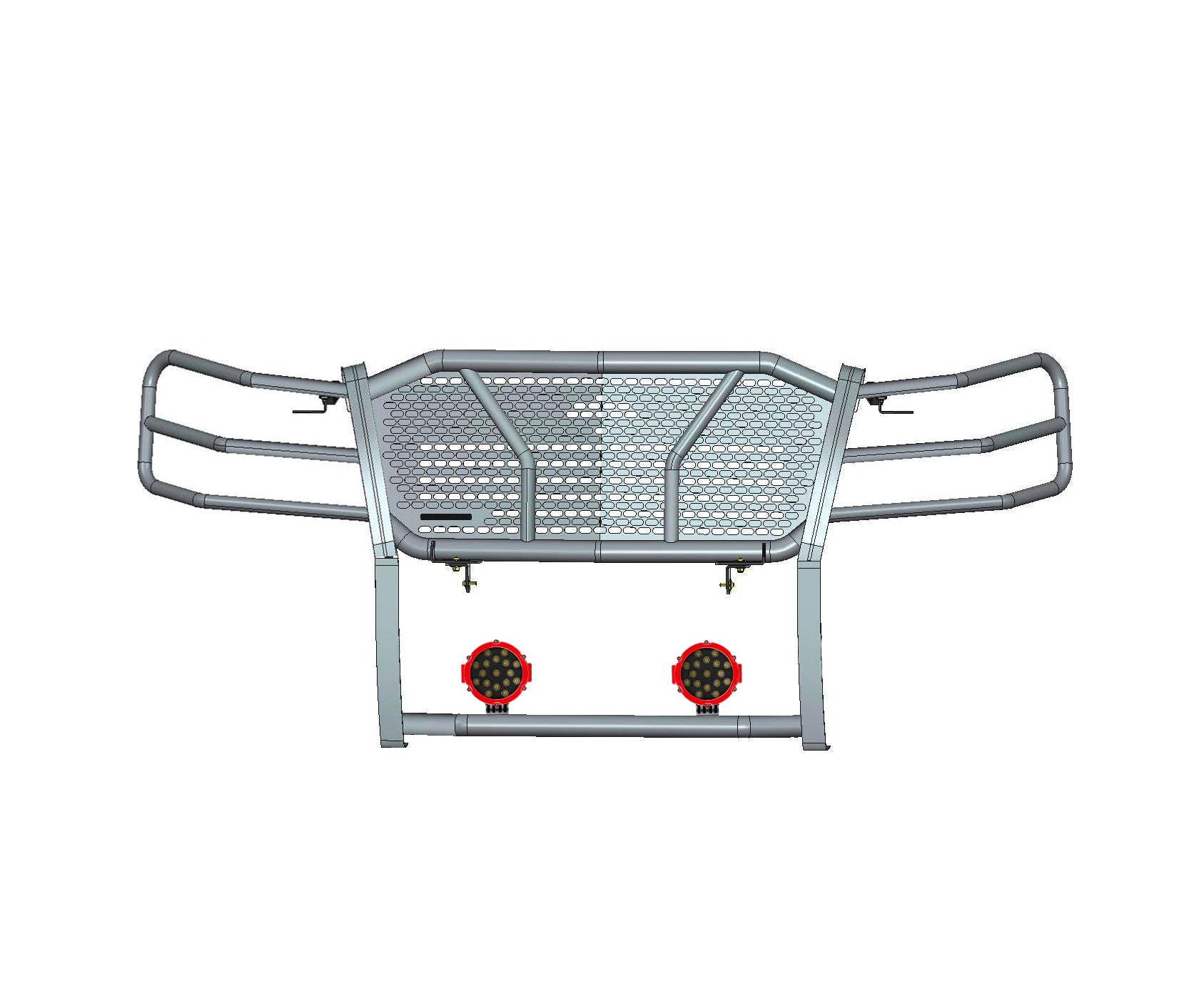 2007-2013 Chevrolet Silverado 1500 Rugged Heavy Duty Grille Guard Kit Modular Incl. pair of 7.0" Dia. LED Lights w/ Red Trim Rings w/ Wiring Harness and Switch | Black Horse Off Road - Image 3
