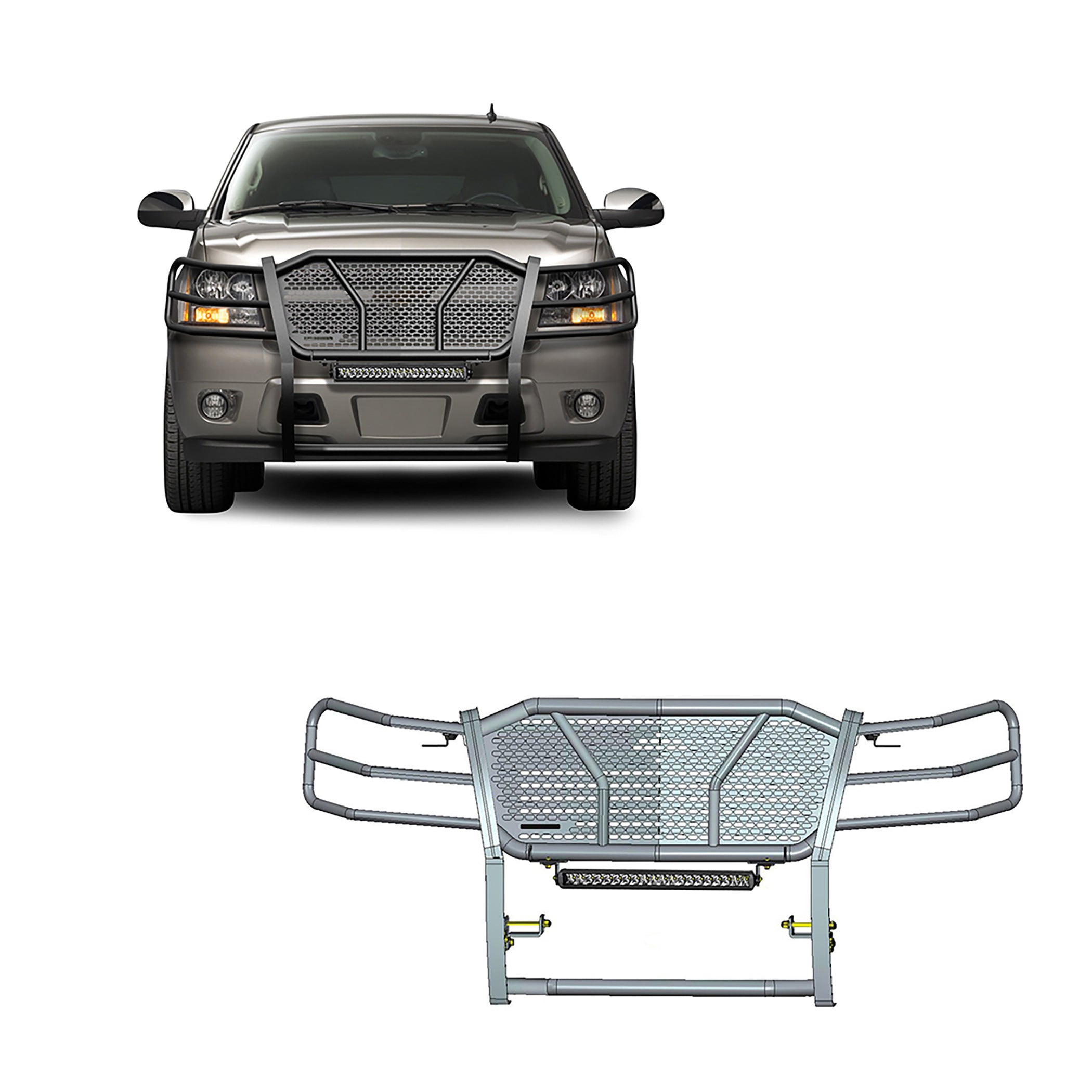 2007-2014 Chevrolet Avalanche Rugged Heavy Duty Grille Guard Kit Modular Includes Single Row LED Light | Black Horse Off Road - Image 1