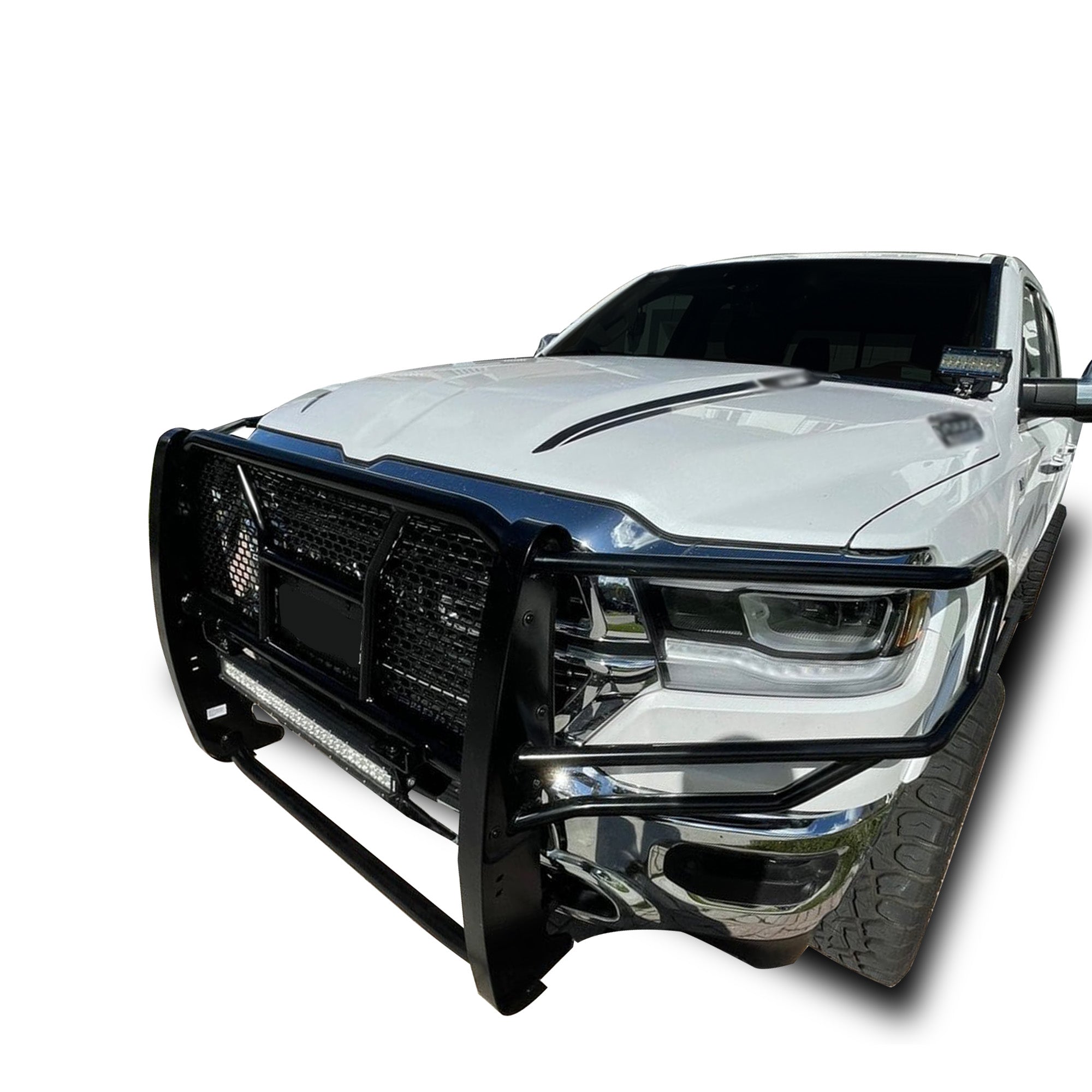 2009-2024 Dodge Ram 1500 Rugged Heavy Duty Grille Guard Kit Modular Includes 1 20in Double Row LED Light Bar | Black Horse Off Road - Image 6