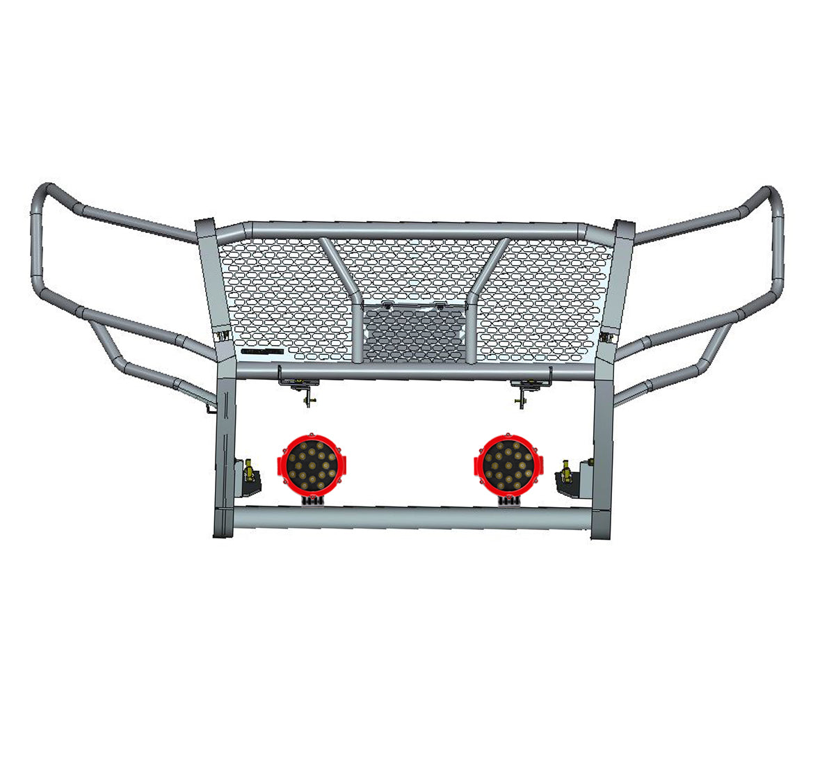 2018-2024 Ford Expedition Rugged Heavy Duty Grille Guard Kit Modular Incl. pair of 7.0" Dia. LED Lights w/ Red Trim Rings w/ Wiring Harness and Switch | Black Horse Off Road - Image 3